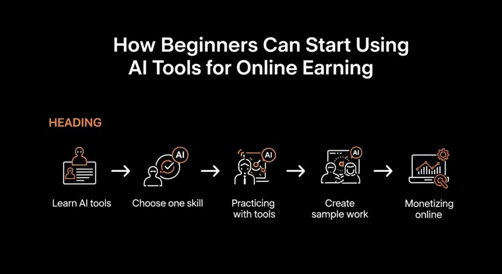 how beginners can start using AI tools For online earning